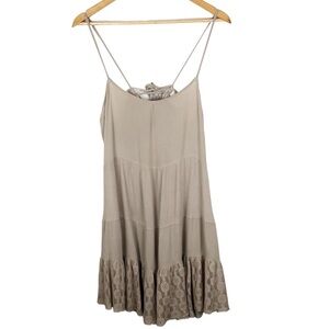 Umgee Women’s Nude Spaghetti Strap Ruffle Tiered Lace Hem Mini Bohemian Dress